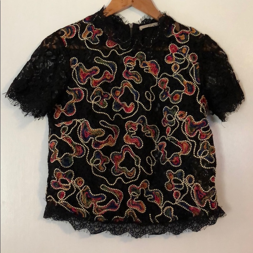 Black lace and embroidery blouse